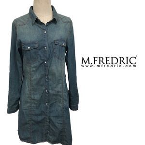 M. Fredric Denim Snap Button Long Sleeve Dress S
